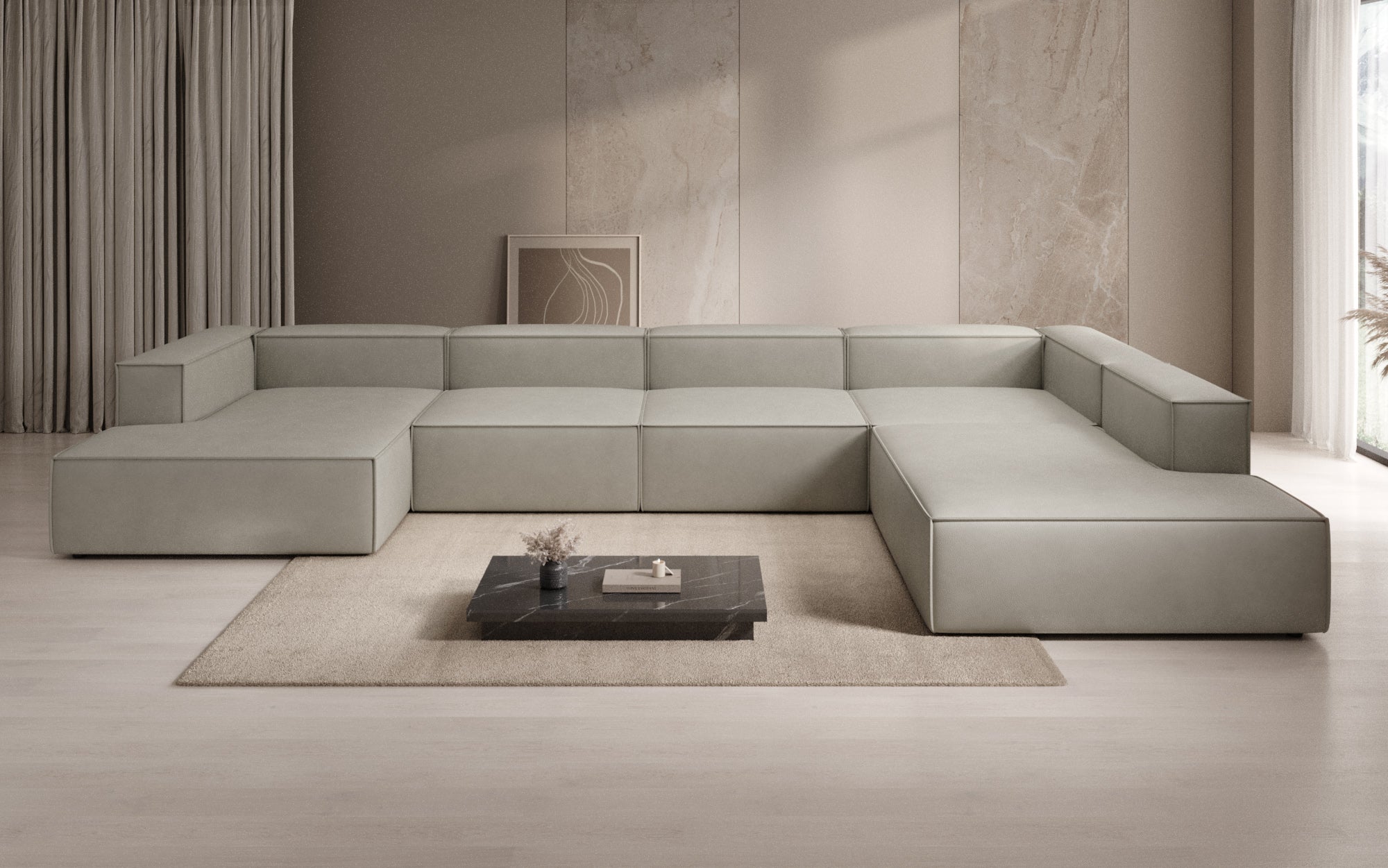 Designer Sofa Lesley U XXL i ægte læder