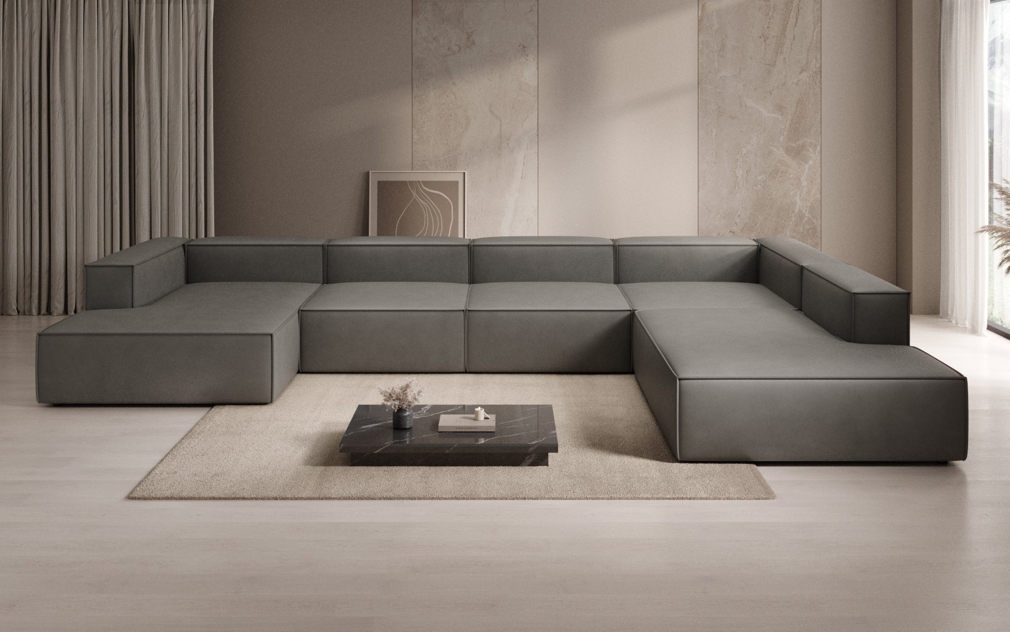 Designer Sofa Lesley U XXL i ægte læder