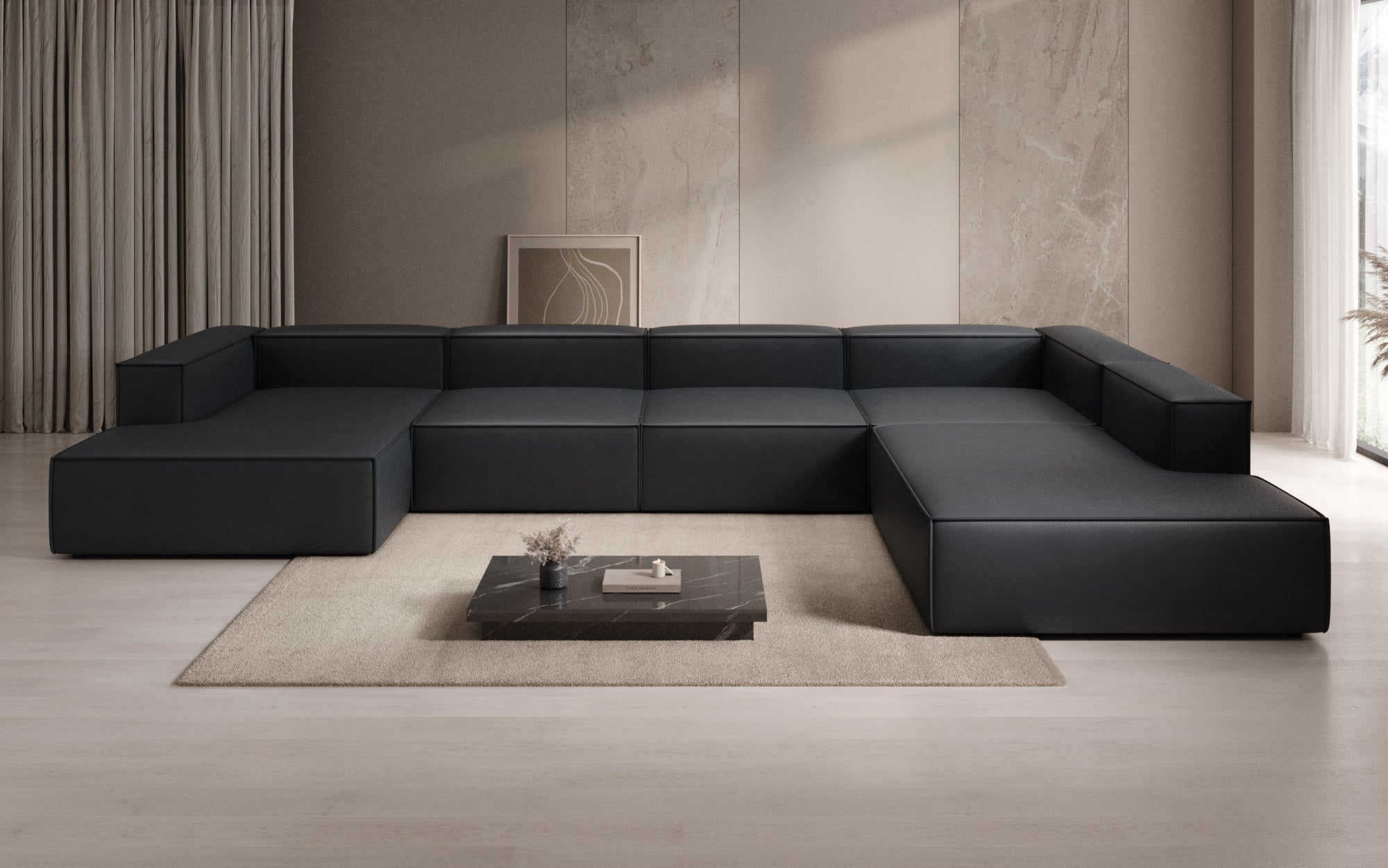 Designer Sofa Lesley U XXL i ægte læder