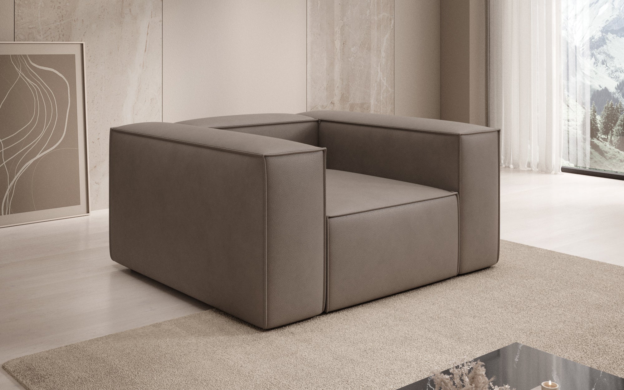 Designer Sofa-Lænestol Lesley i ægte læder