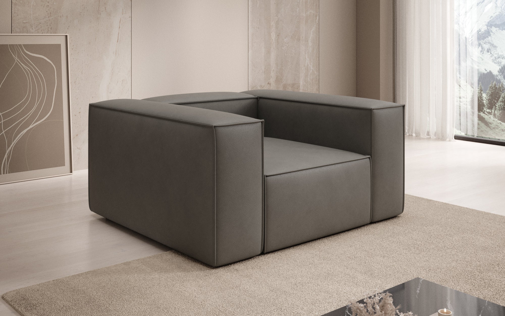 Designer Sofa-Lænestol Lesley i ægte læder