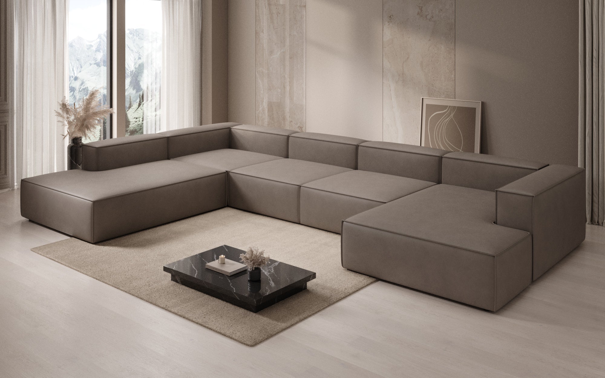 Designer Sofa Lesley U XXL i ægte læder