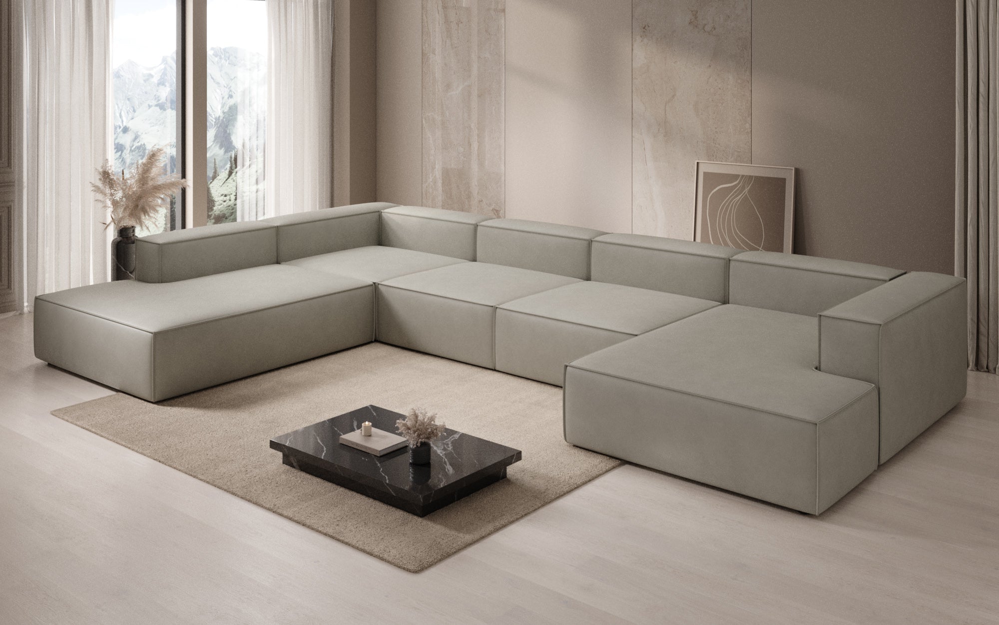 Designer Sofa Lesley U XXL i ægte læder