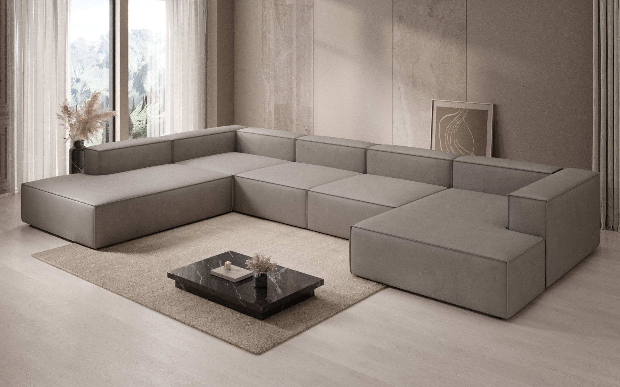 Designer Sofa Lesley U XXL i ægte læder
