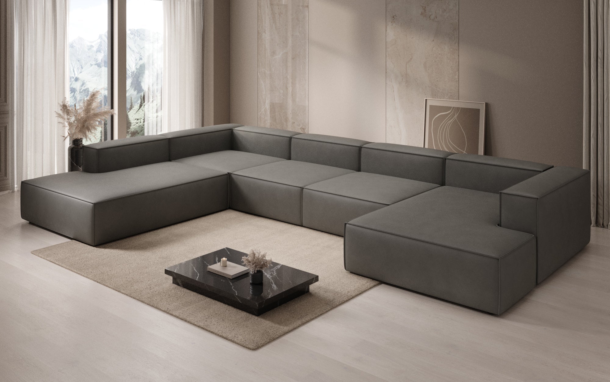 Designer Sofa Lesley U XXL i ægte læder