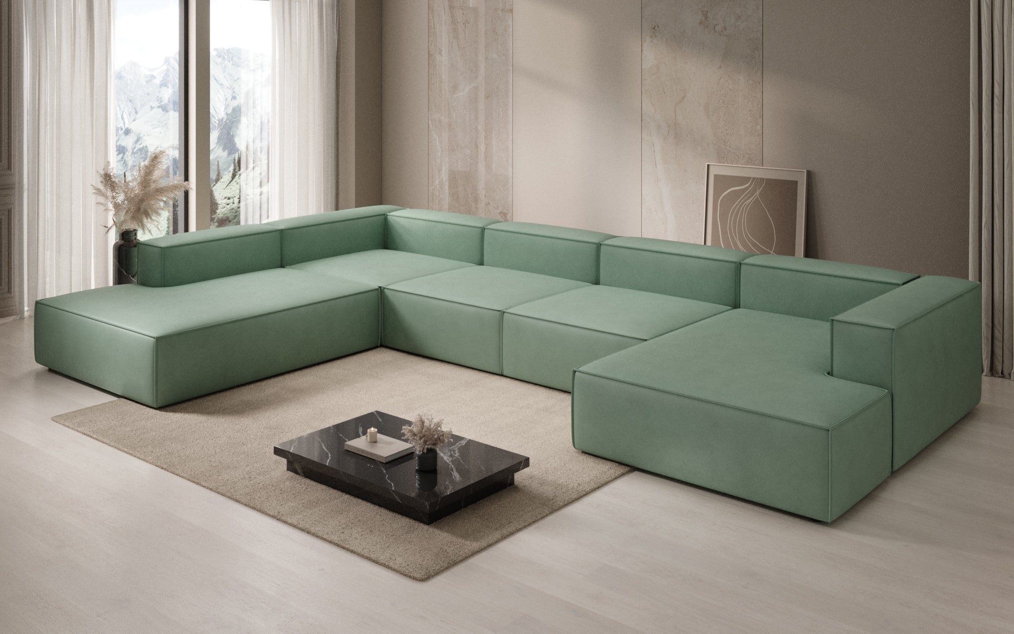 Designer Sofa Lesley U XXL i ægte læder
