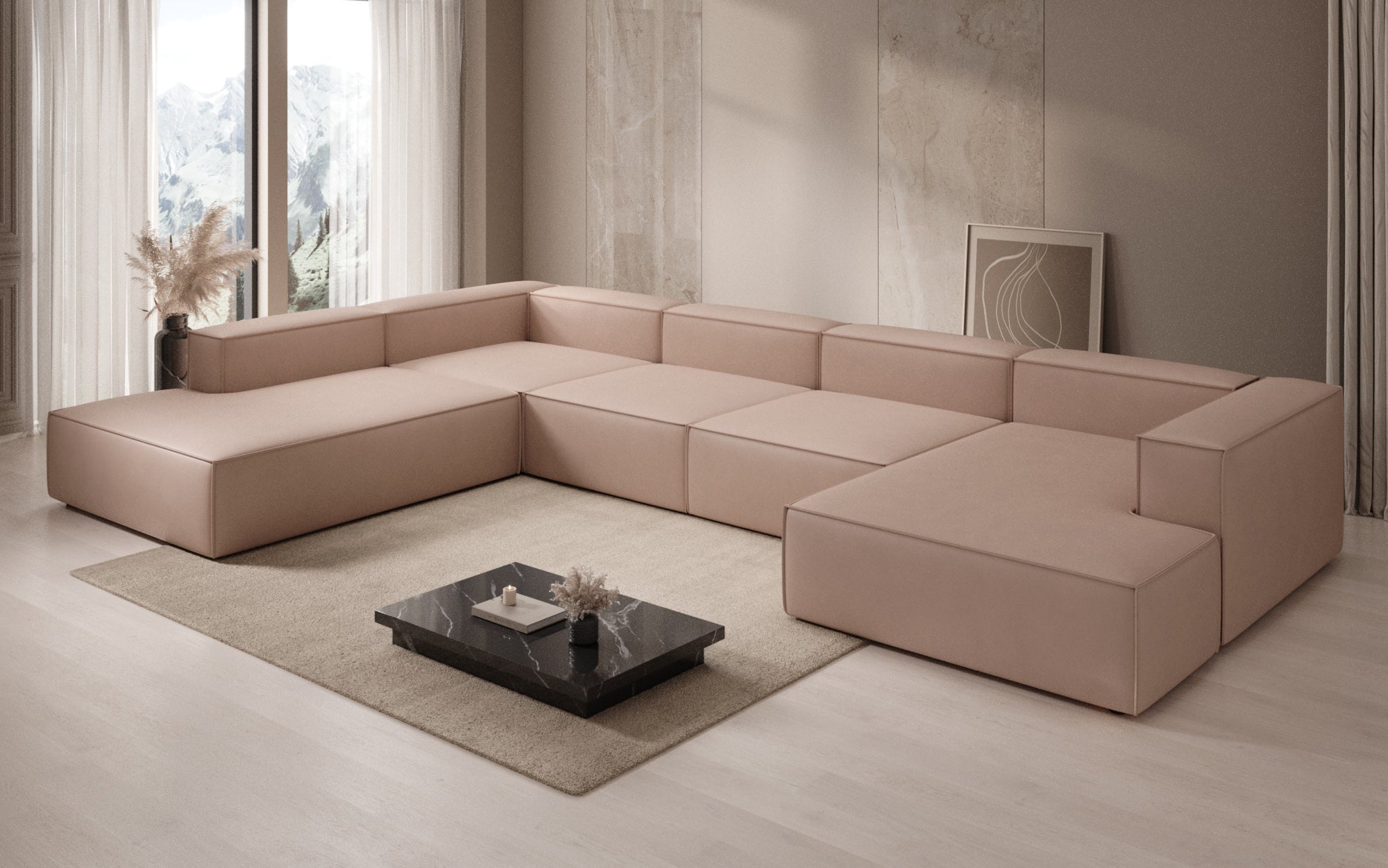 Designer Sofa Lesley U XXL i ægte læder