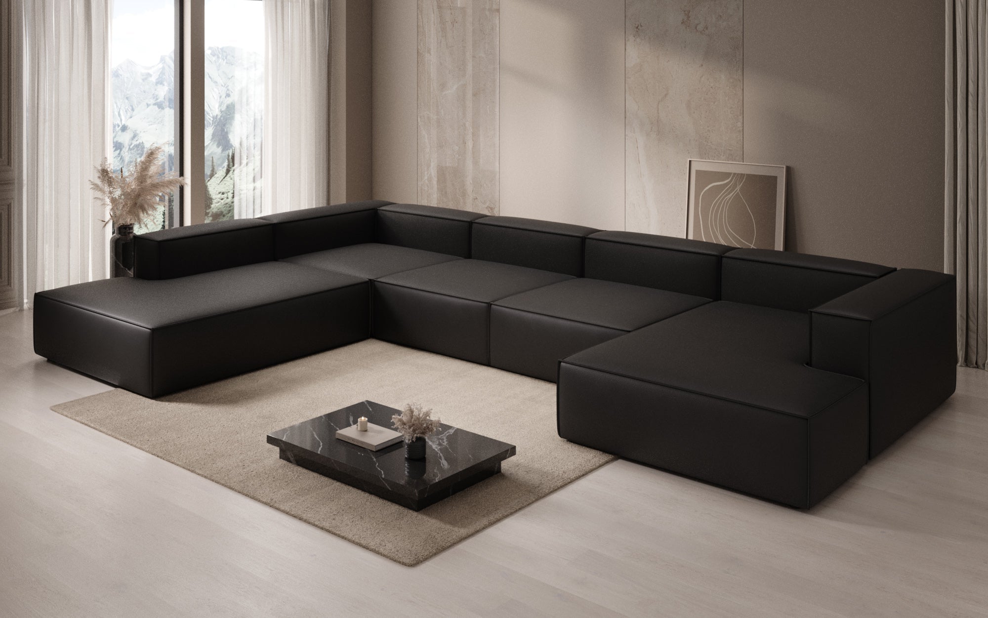 Designer Sofa Lesley U XXL i ægte læder