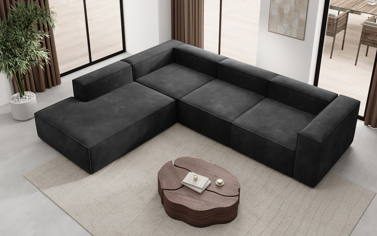 Designer Sofa Lesley L mit langer Ottomane in Samt