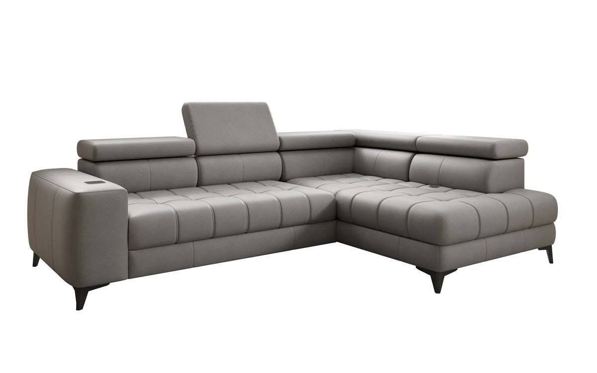 Designer L Sofa Seluna med elektrisk sovefunktion, induktion og opbevaring i ægte læder