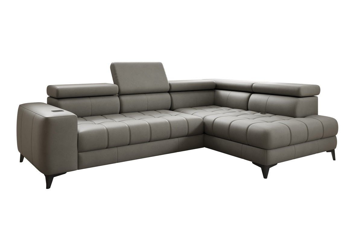 Designer L Sofa Seluna med elektrisk sovefunktion, induktion og opbevaring i ægte læder