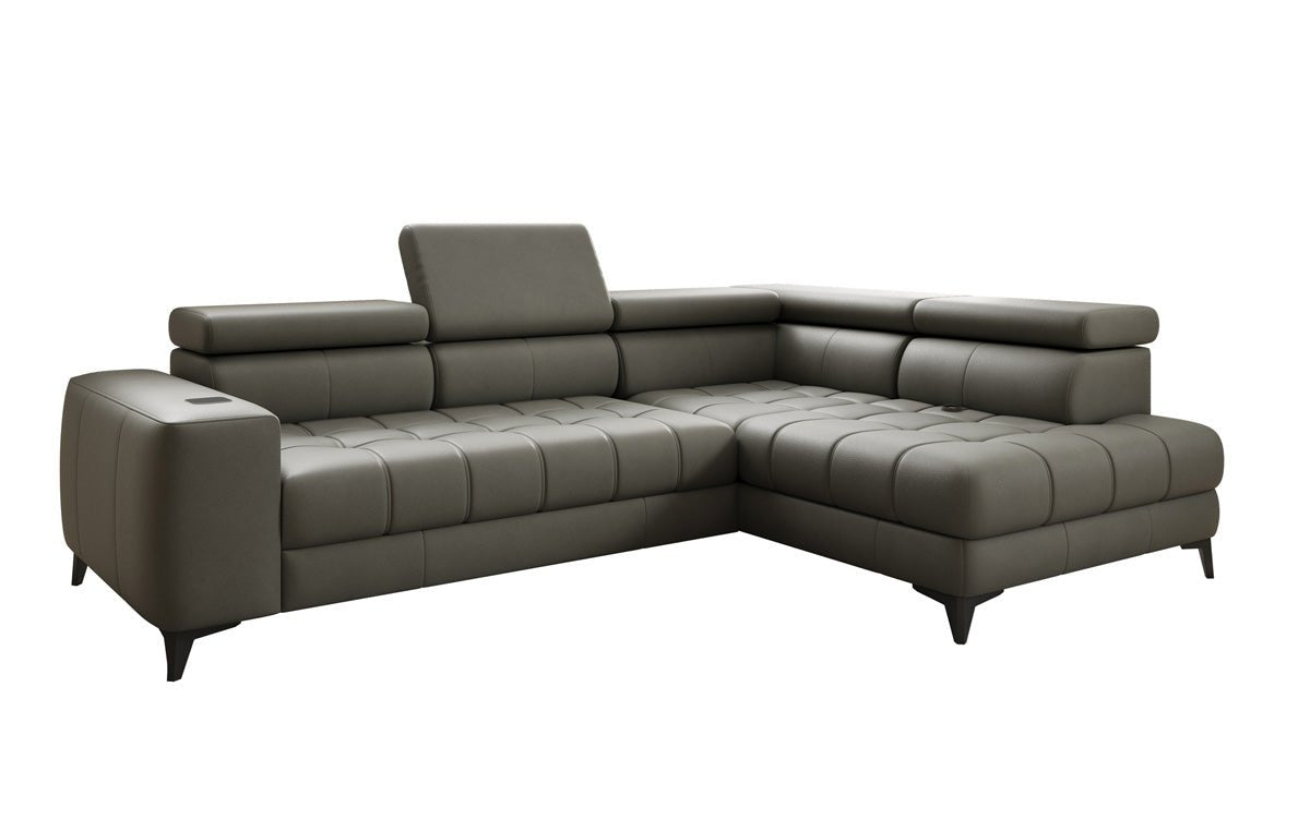 Designer L Sofa Seluna med elektrisk sovefunktion, induktion og opbevaring i ægte læder