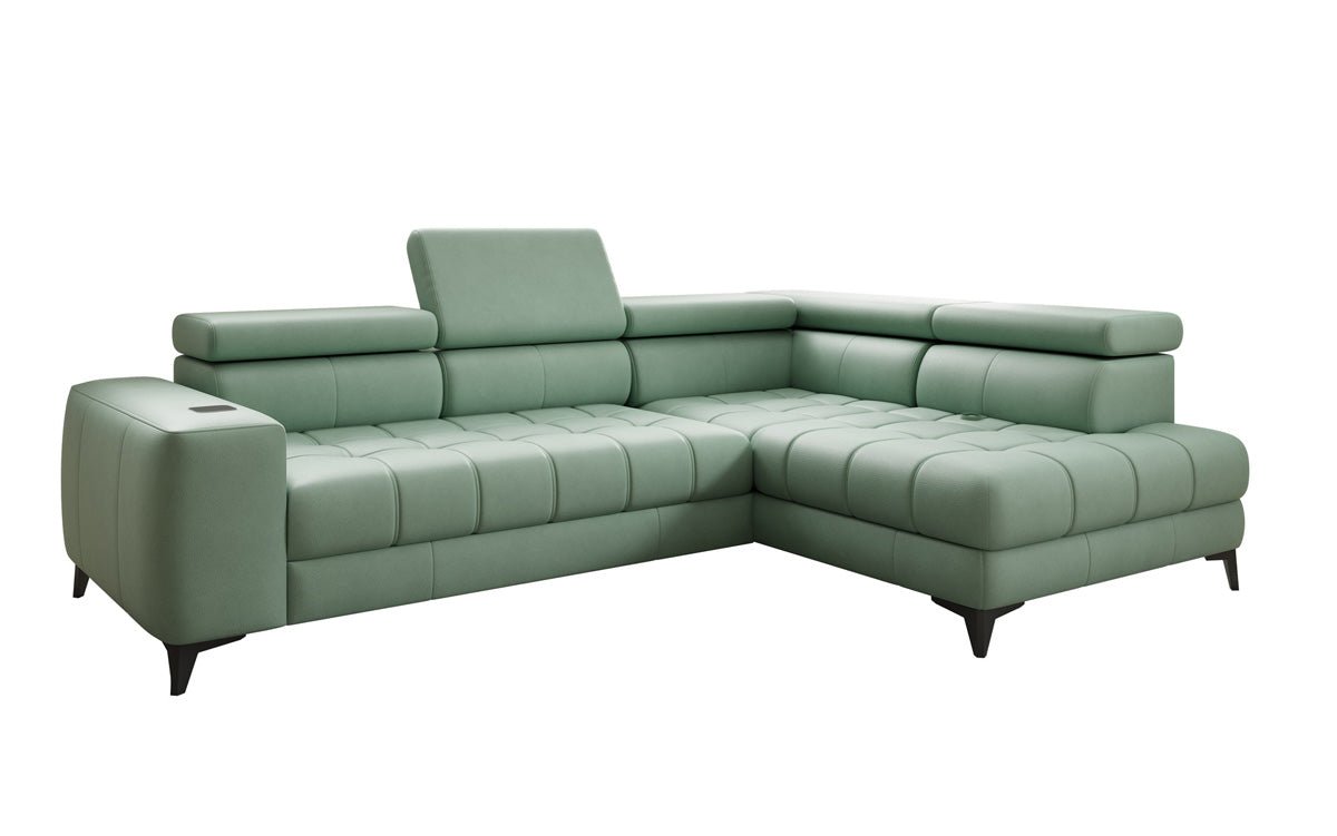 Designer L Sofa Seluna med elektrisk sovefunktion, induktion og opbevaring i ægte læder