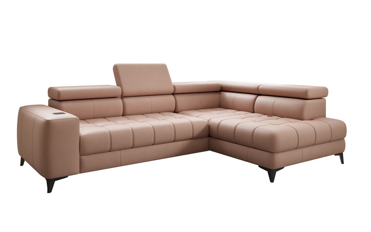 Designer L Sofa Seluna med elektrisk sovefunktion, induktion og opbevaring i ægte læder