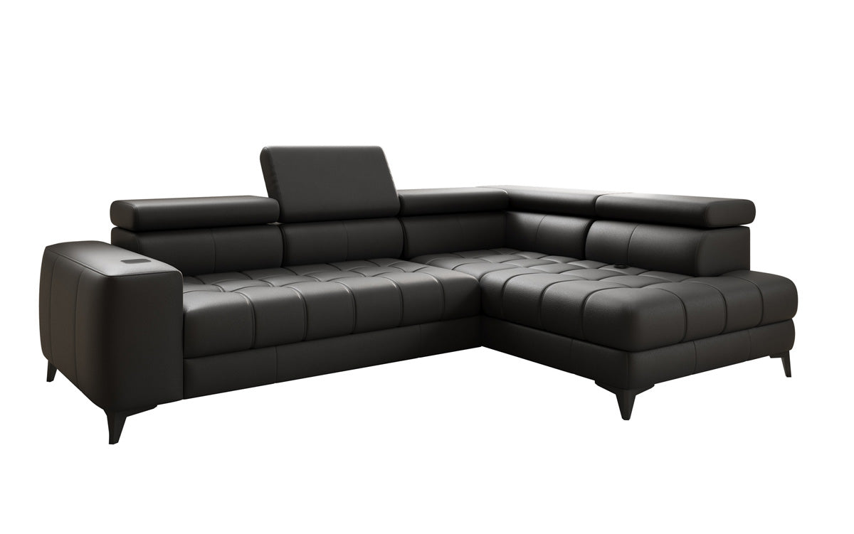 Designer L Sofa Seluna med elektrisk sovefunktion, induktion og opbevaring i ægte læder