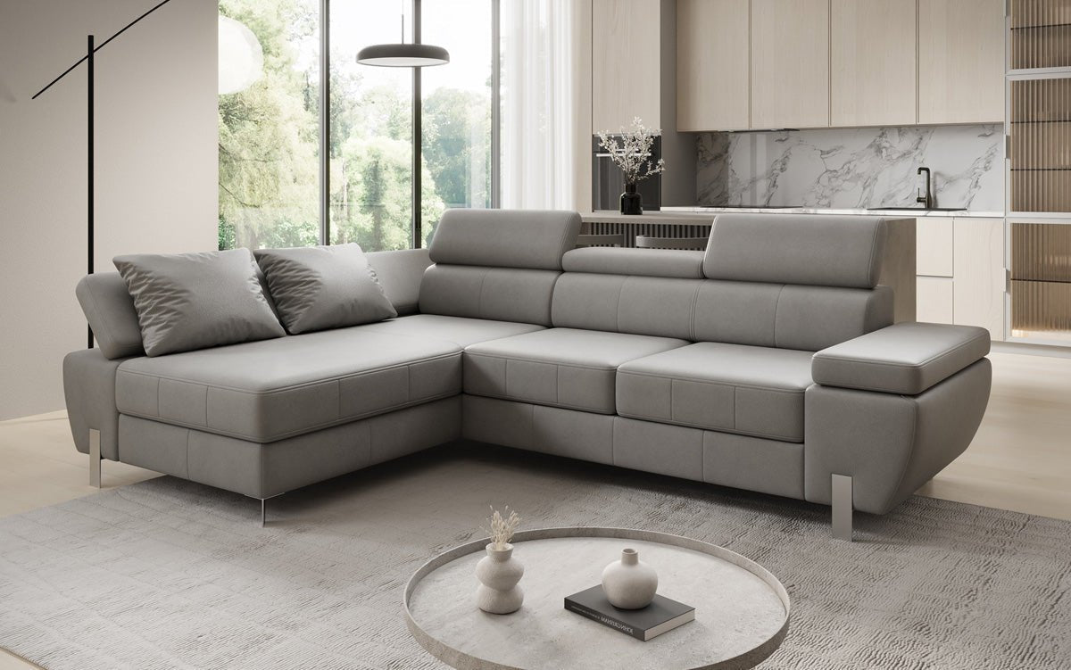 Designer L-sofa Calista med sovefunktion og opbevaringsplads i ægte læder