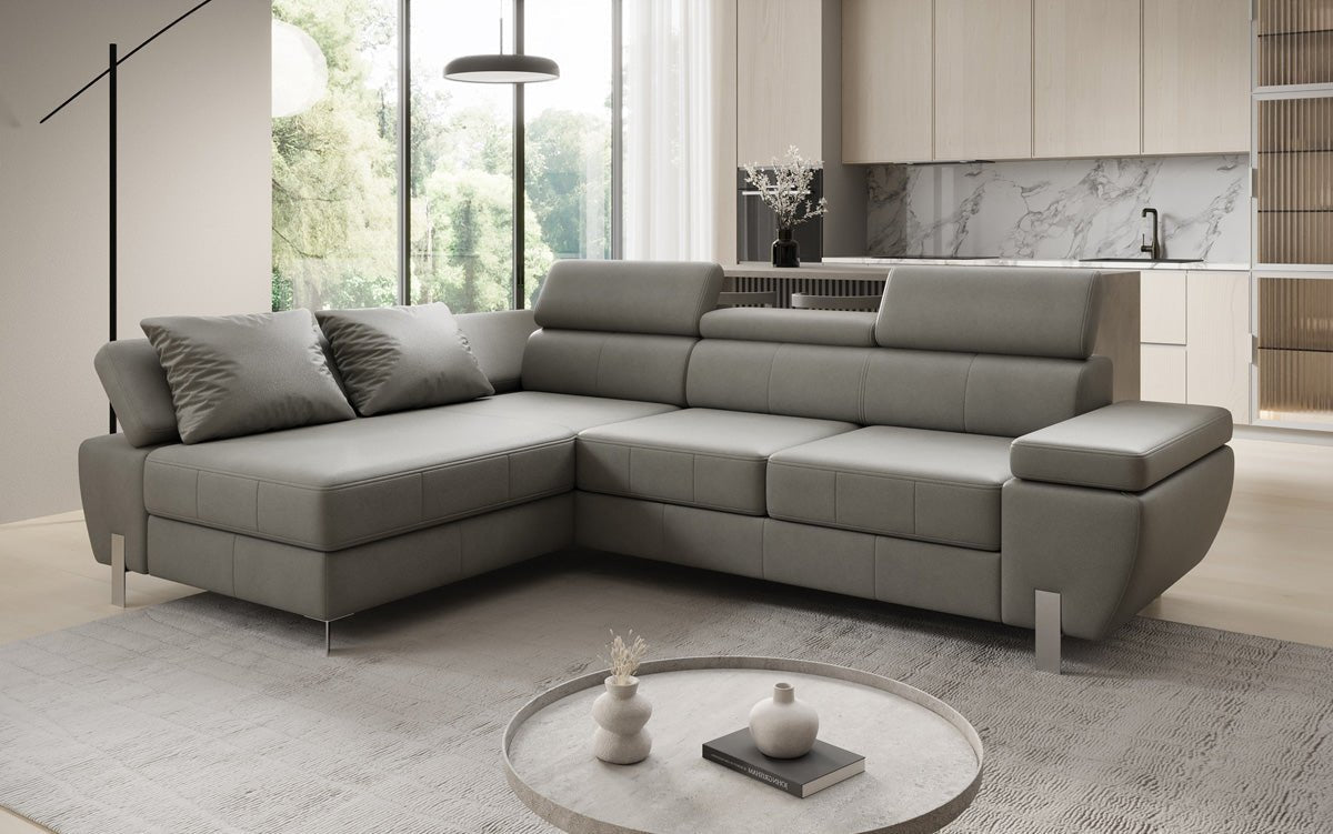 Designer L-sofa Calista med sovefunktion og opbevaringsplads i ægte læder