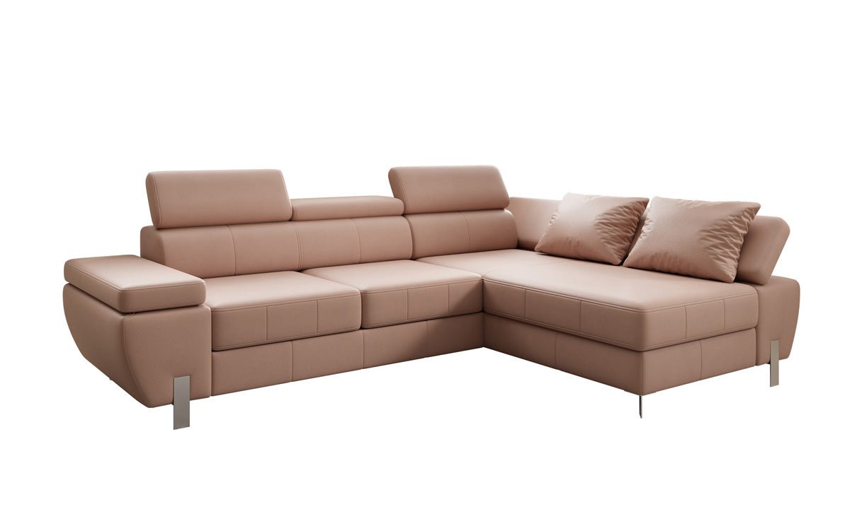 Designer L-sofa Calista med sovefunktion og opbevaringsplads i ægte læder