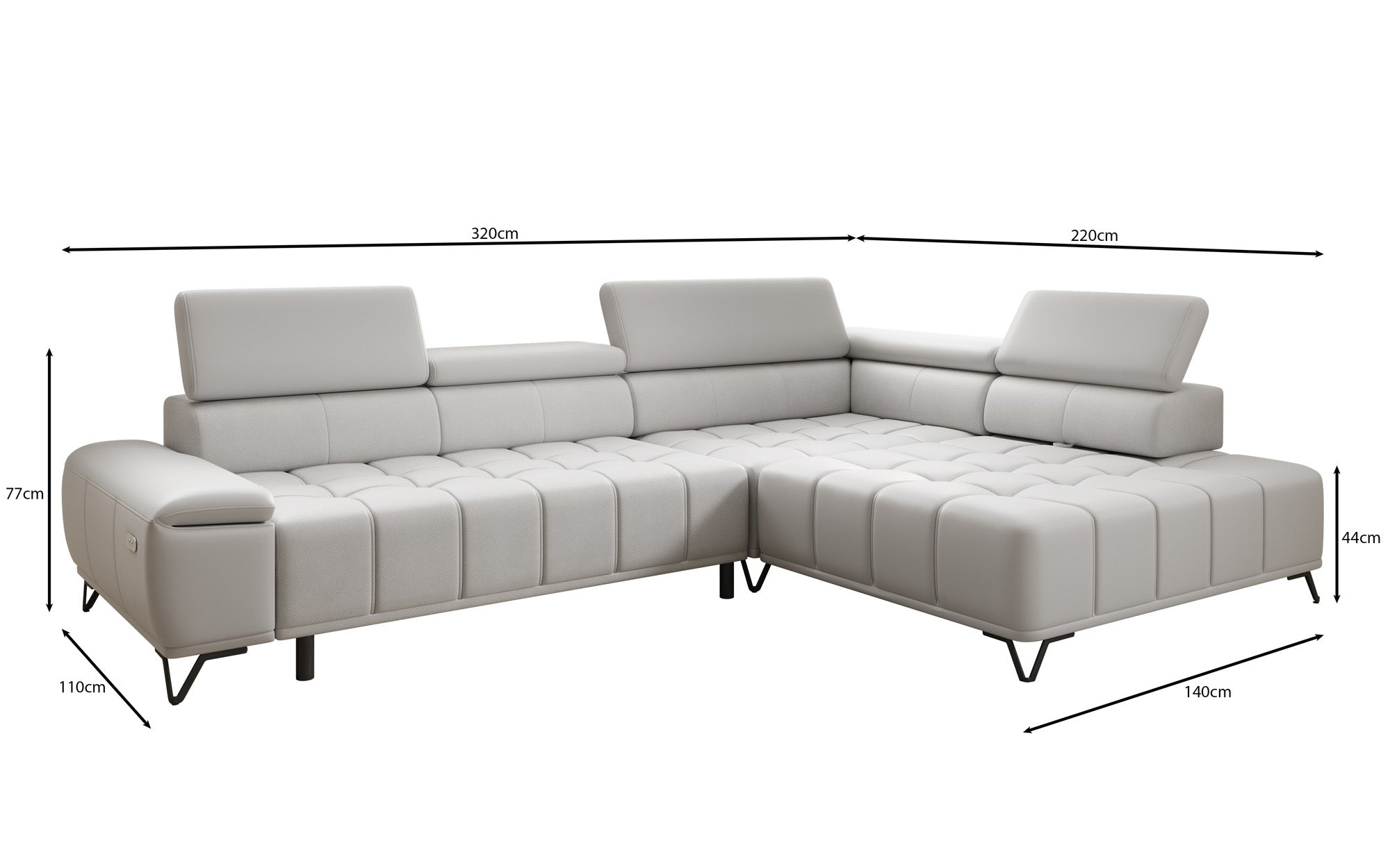 Designer L Sofa Selora med elektrisk sovefunktion og justerbar rygstøtte i ægte læder
