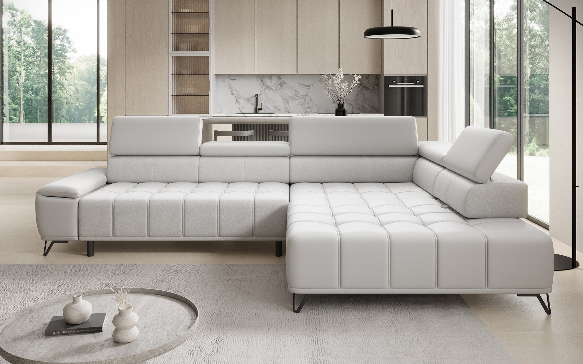 Designer L Sofa Selora med elektrisk sovefunktion og justerbar rygstøtte i ægte læder