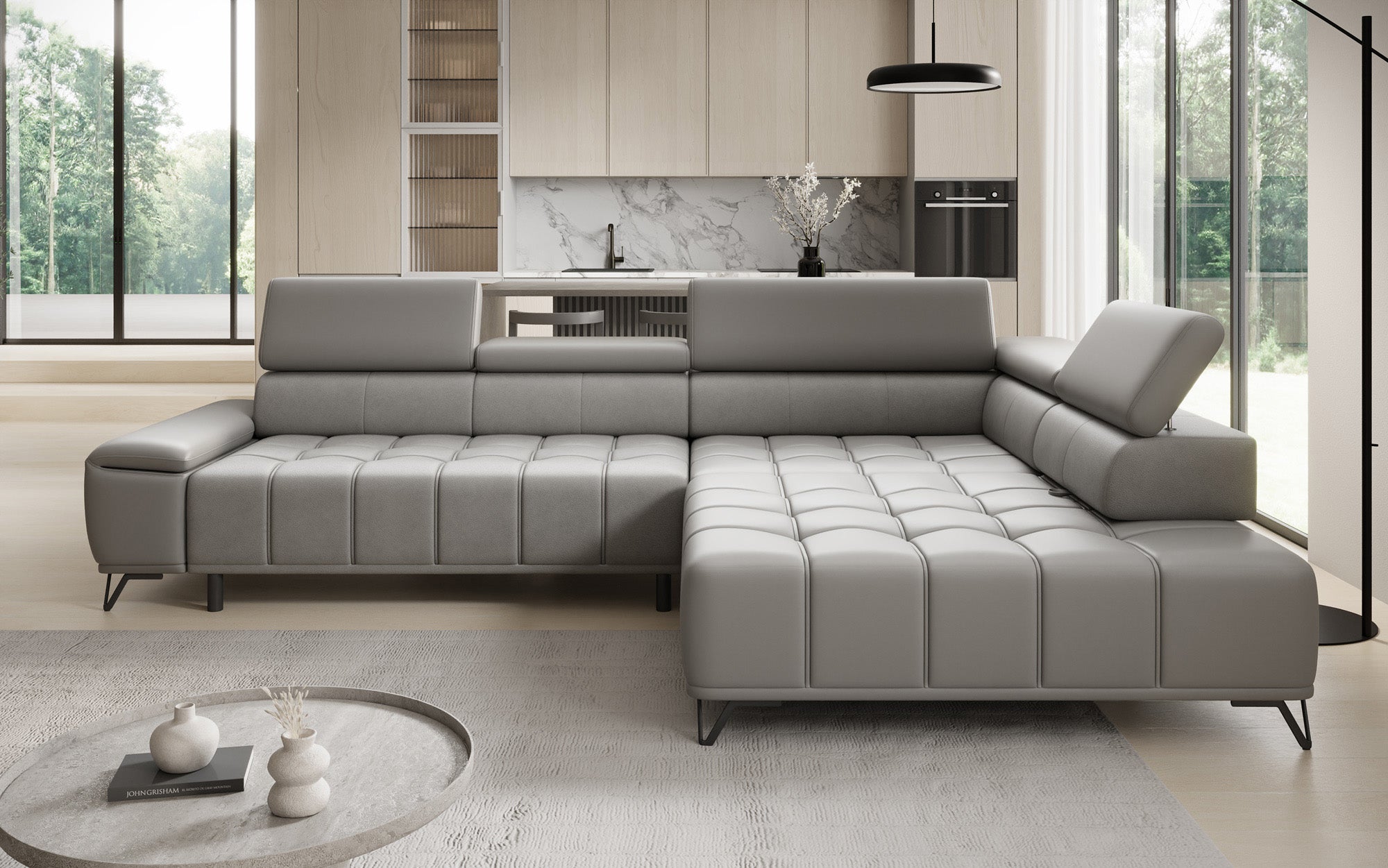 Designer L Sofa Selora med elektrisk sovefunktion og justerbar rygstøtte i ægte læder