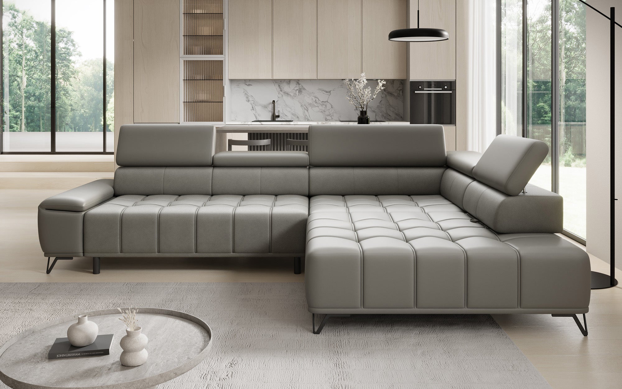 Designer L Sofa Selora med elektrisk sovefunktion og justerbar rygstøtte i ægte læder