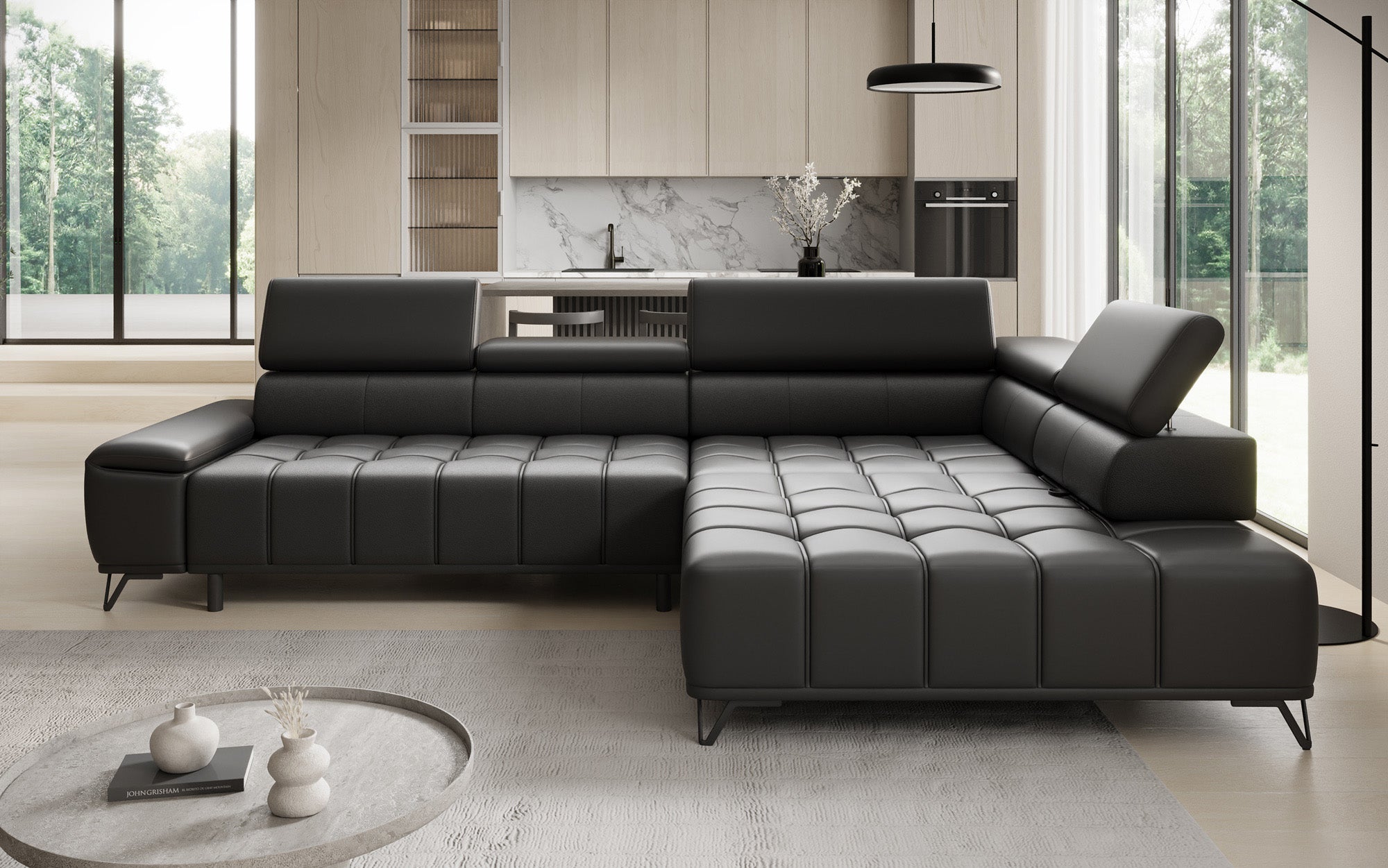 Designer L Sofa Selora med elektrisk sovefunktion og justerbar rygstøtte i ægte læder