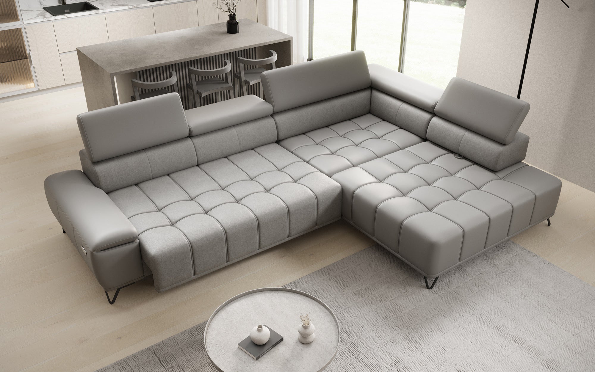 Designer L Sofa Selora med elektrisk sovefunktion og justerbar rygstøtte i ægte læder