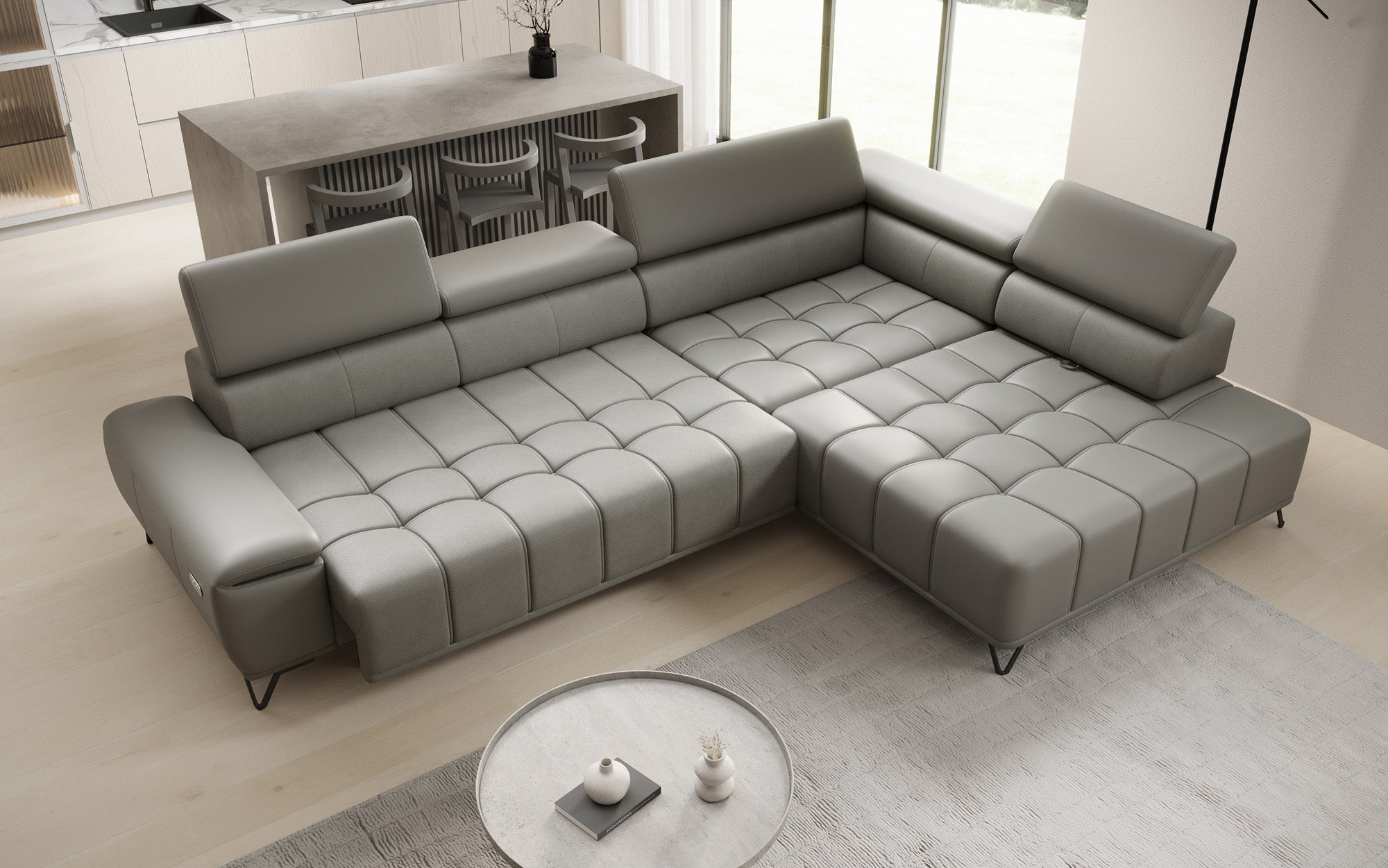 Designer L Sofa Selora med elektrisk sovefunktion og justerbar rygstøtte i ægte læder