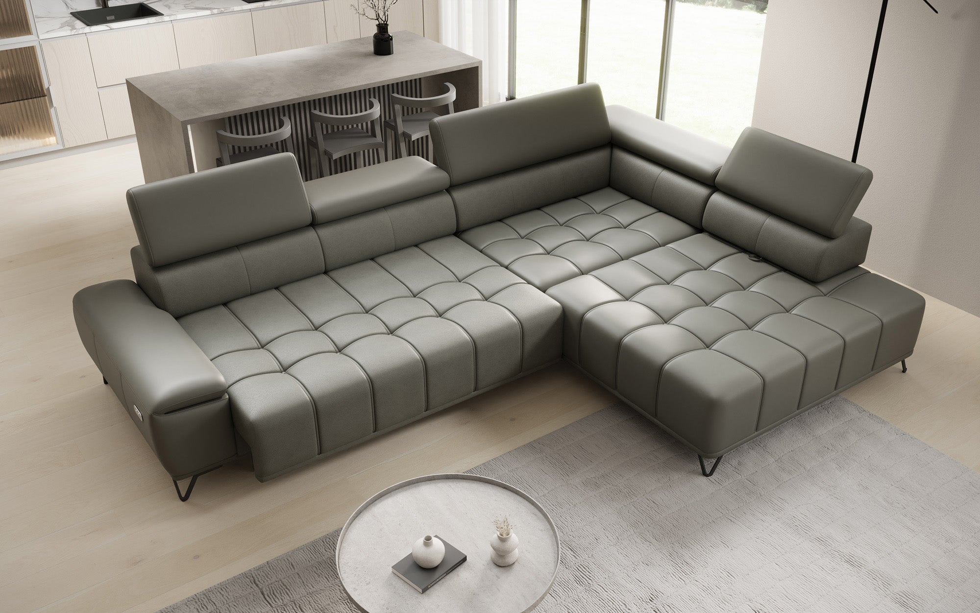 Designer L Sofa Selora med elektrisk sovefunktion og justerbar rygstøtte i ægte læder