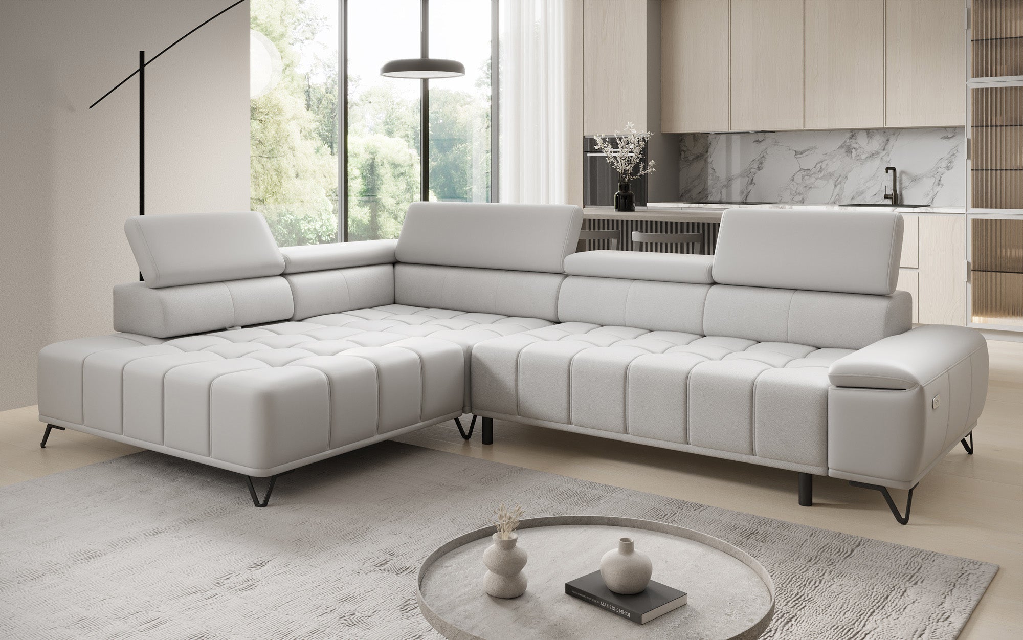 Designer L Sofa Selora med elektrisk sovefunktion og justerbar rygstøtte i ægte læder