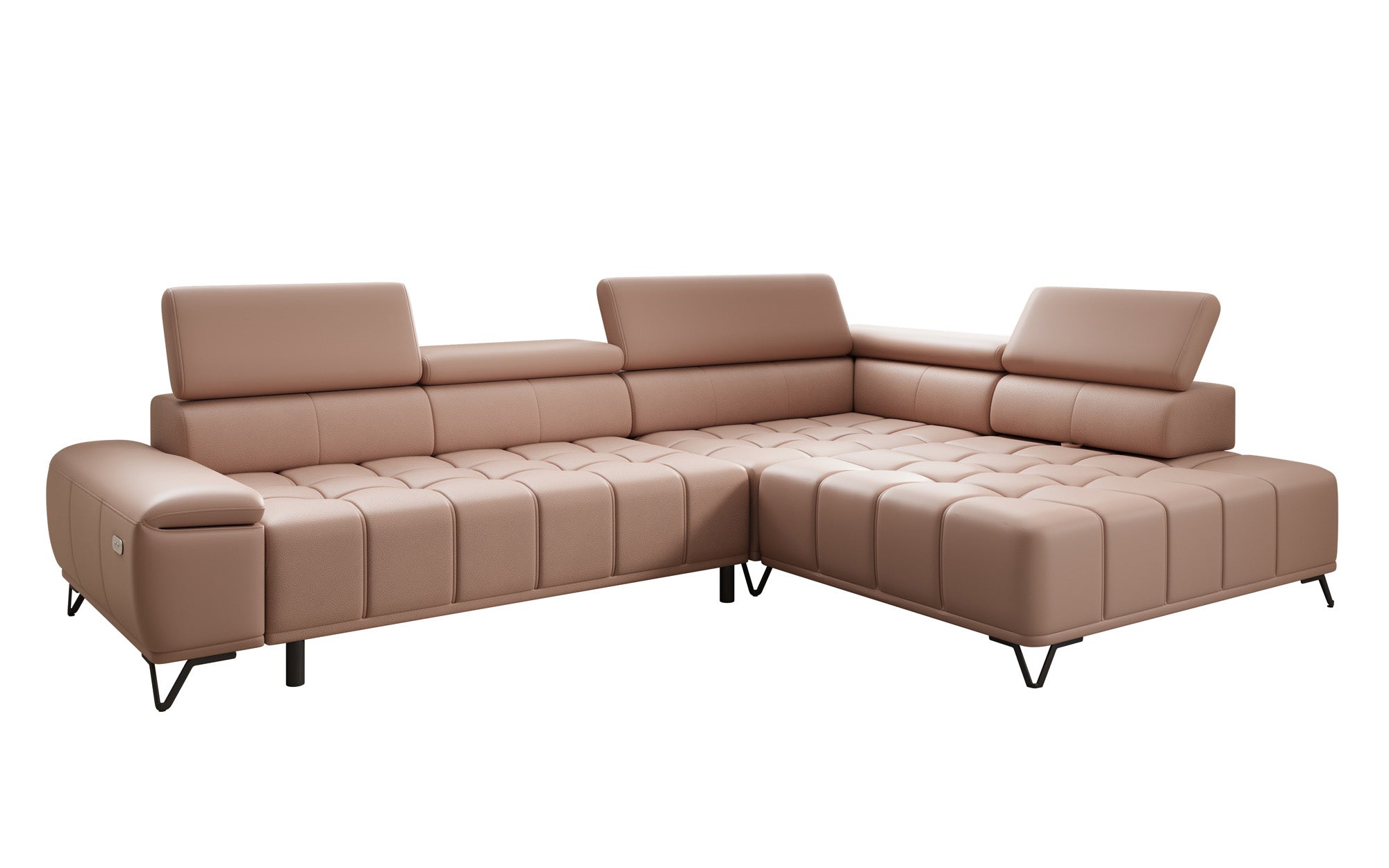 Designer L Sofa Selora med elektrisk sovefunktion og justerbar rygstøtte i ægte læder