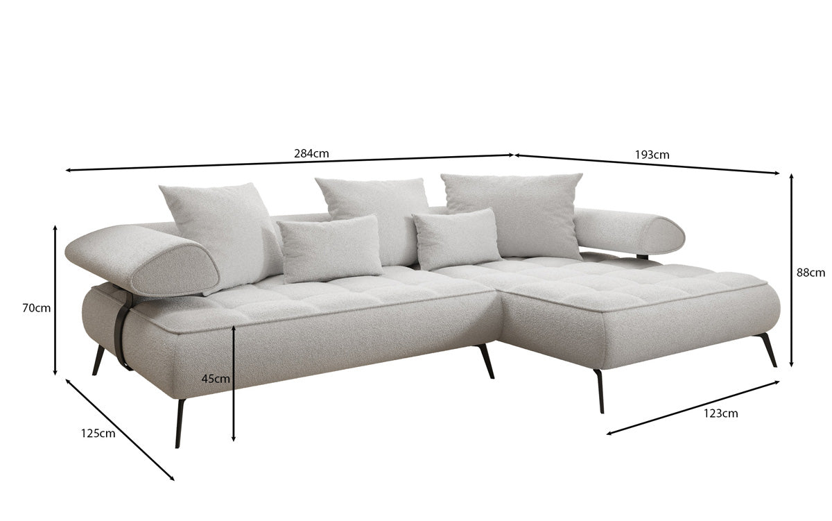 Designer Sofa Sydney L II Bouclé med elektrisk sovefunktion