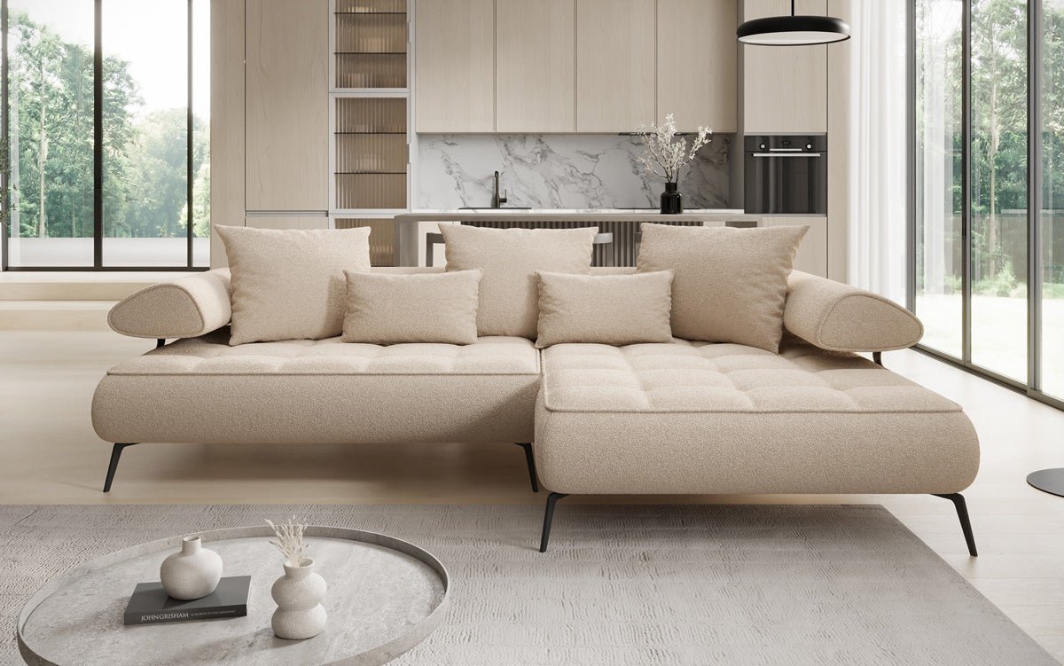 Designer Sofa Sydney L II Bouclé med elektrisk sovefunktion