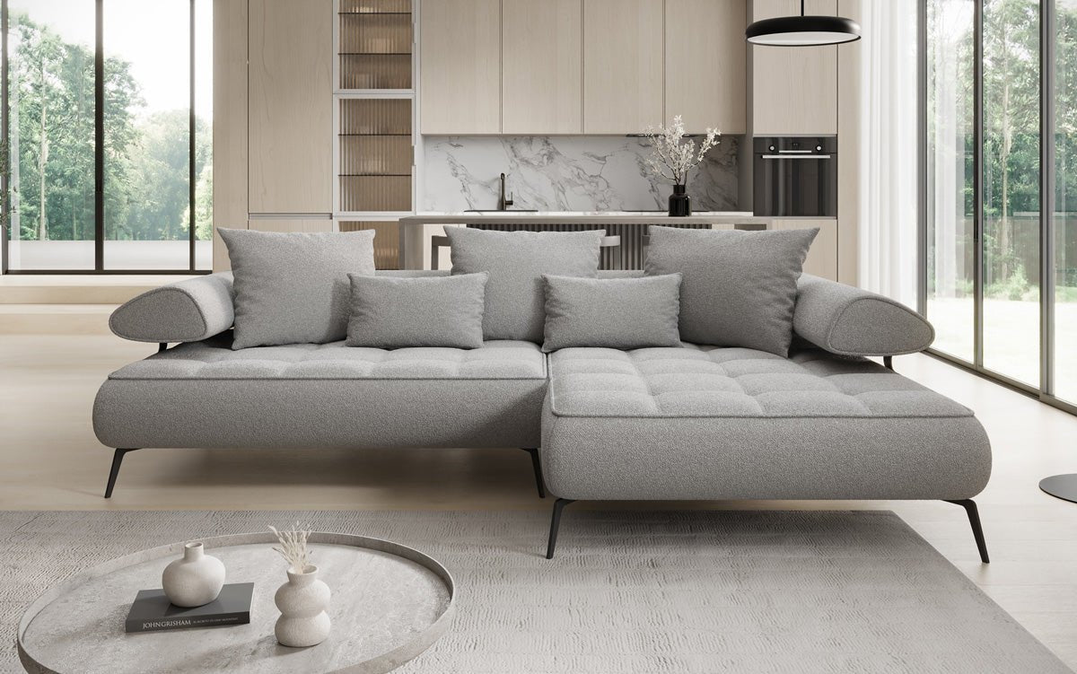 Designer Sofa Sydney L II Bouclé med elektrisk sovefunktion