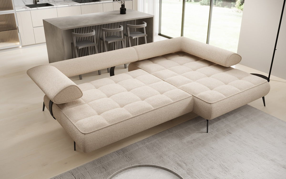 Designer Sofa Sydney L II Bouclé med elektrisk sovefunktion