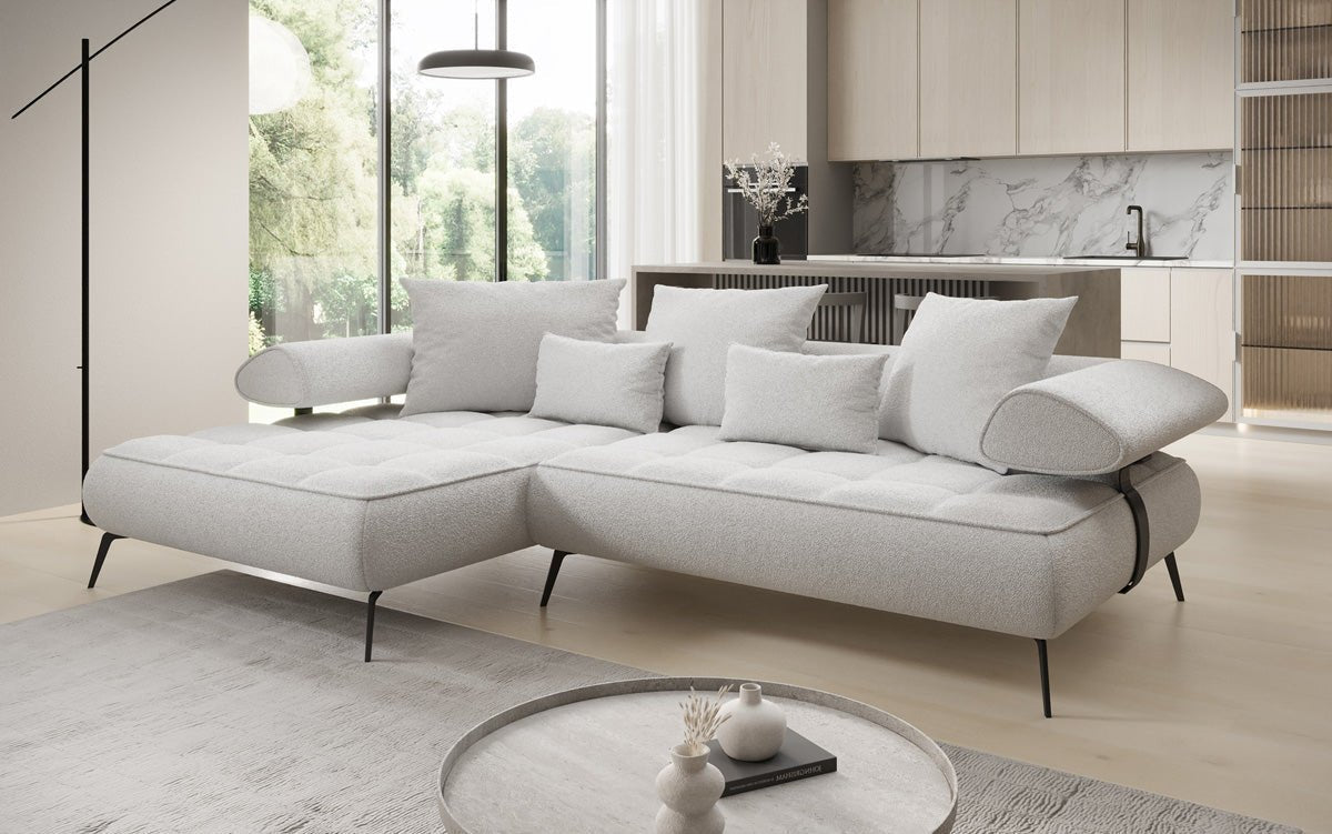 Designer Sofa Sydney L II Bouclé med elektrisk sovefunktion