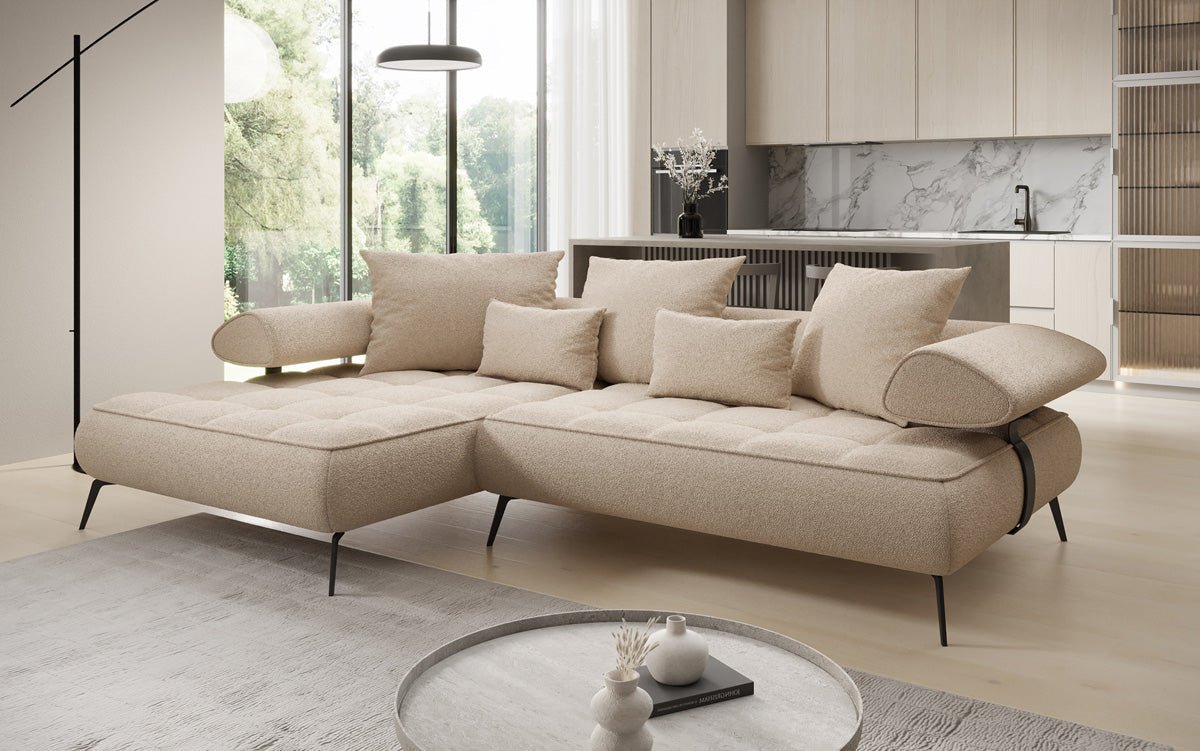 Designer Sofa Sydney L II Bouclé med elektrisk sovefunktion