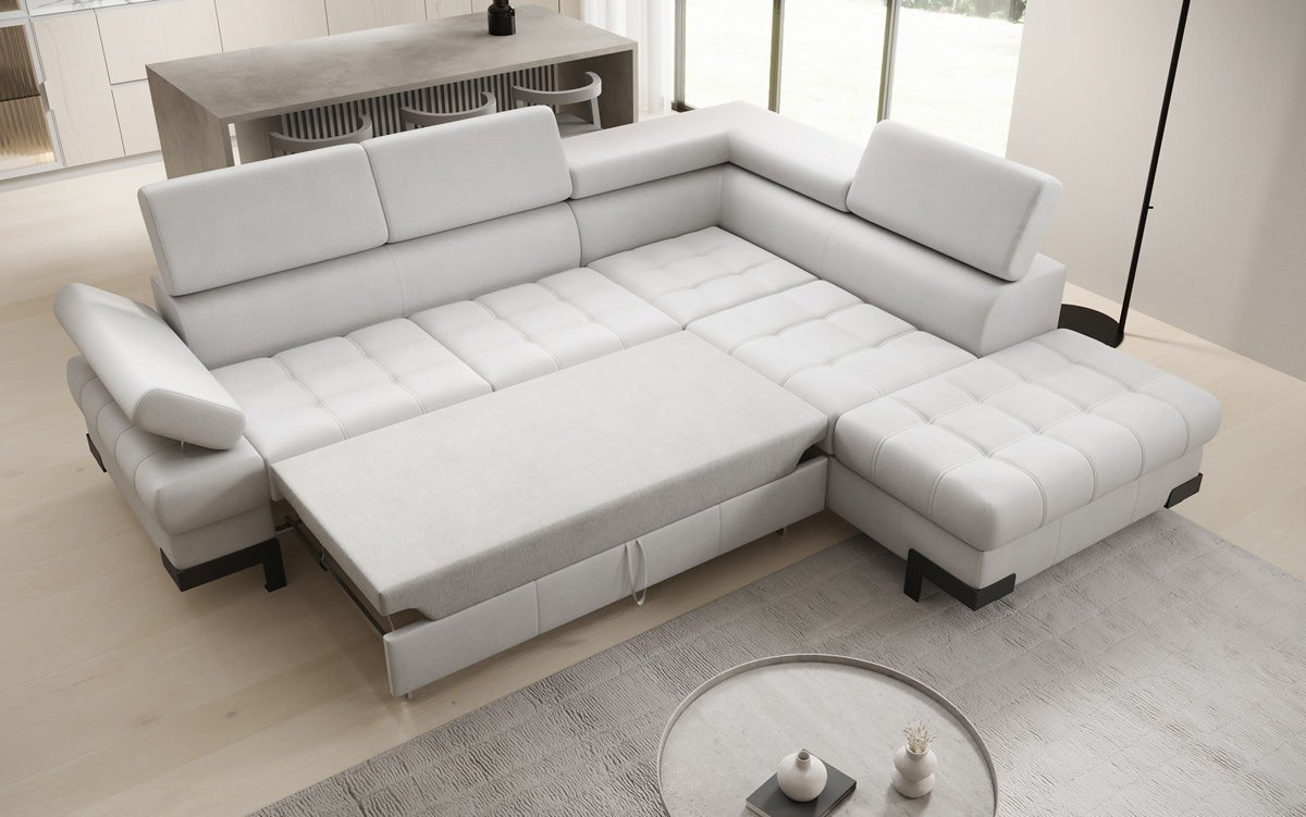 Designer L Sofa Noelia med sovefunktion og opbevaringsplads i ægte læder