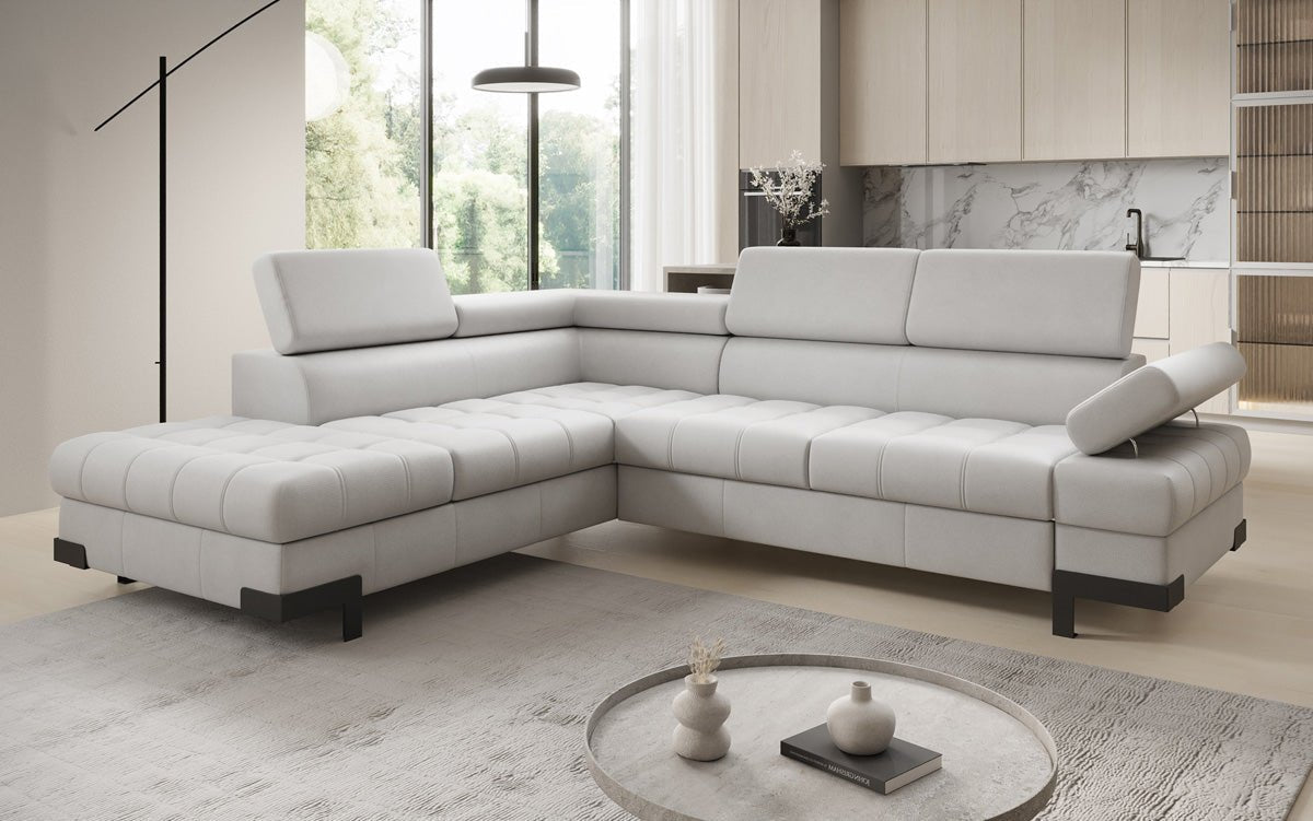 Designer L Sofa Noelia med sovefunktion og opbevaringsplads i ægte læder