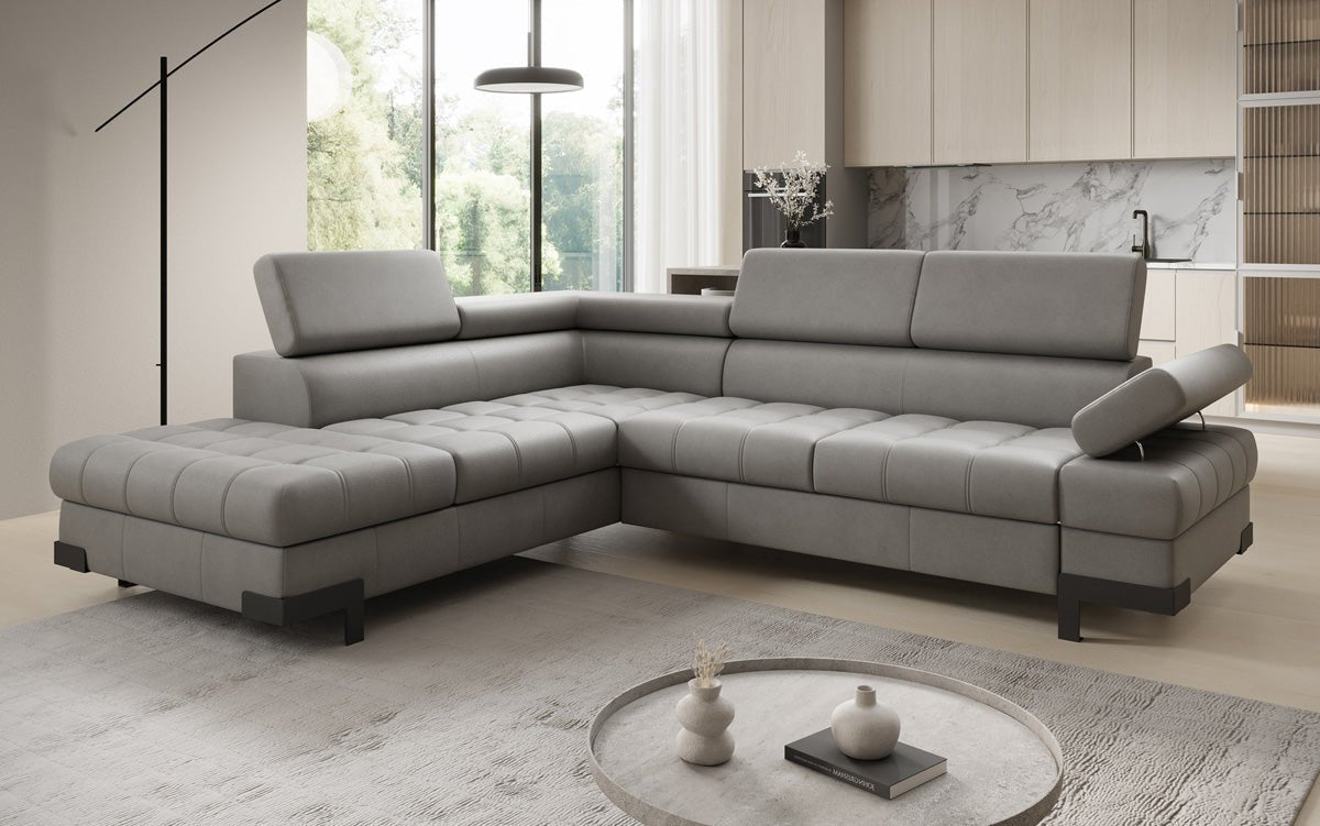 Designer L Sofa Noelia med sovefunktion og opbevaringsplads i ægte læder