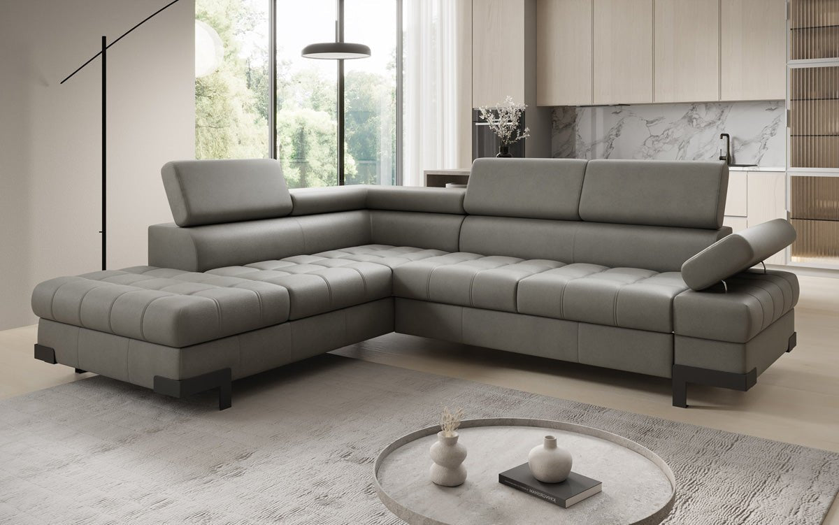 Designer L Sofa Noelia med sovefunktion og opbevaringsplads i ægte læder