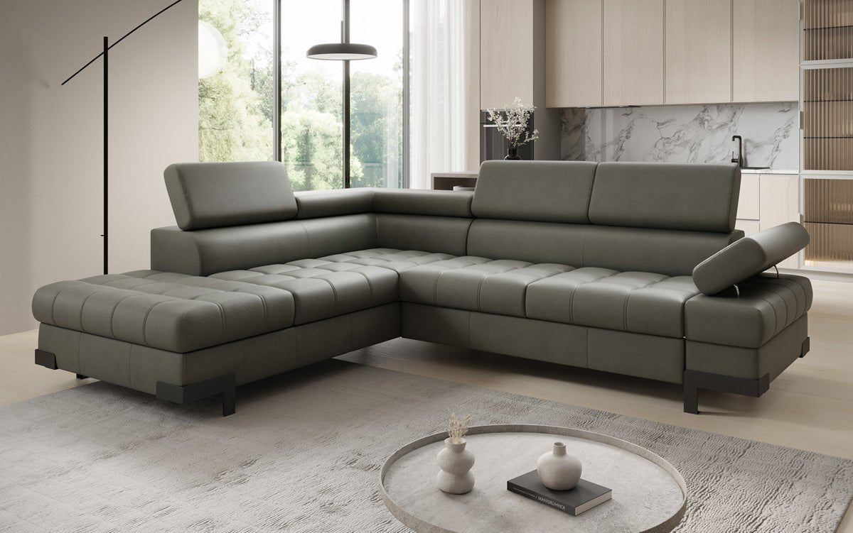 Designer L Sofa Noelia med sovefunktion og opbevaringsplads i ægte læder