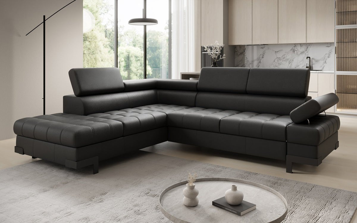 Designer L Sofa Noelia med sovefunktion og opbevaringsplads i ægte læder