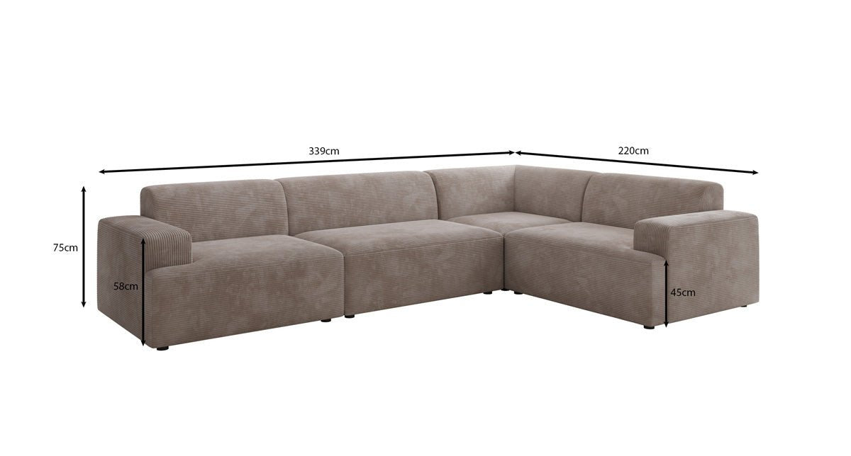 Designer Sofa Monza Wohnlandschaft L i Cordfløjl