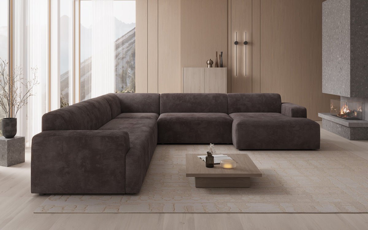 Designer Sofa Monza Wohnlandschaft U XXL i Cordfløjl