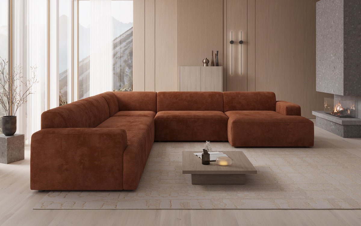 Designer Sofa Monza Wohnlandschaft U XXL i Cordfløjl