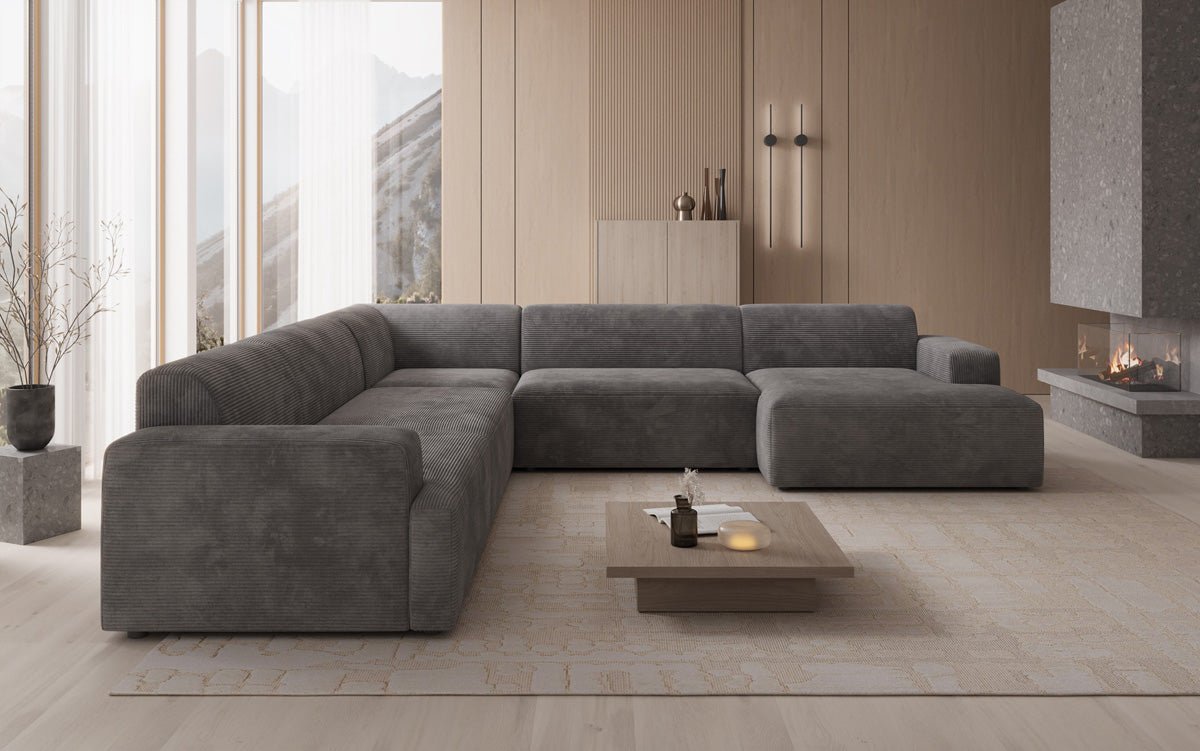Designer Sofa Monza Wohnlandschaft U XXL i Cordfløjl