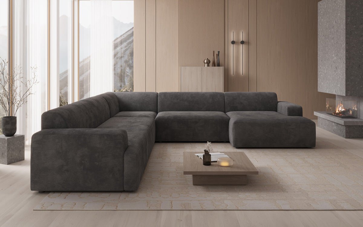 Designer Sofa Monza Wohnlandschaft U XXL i Cordfløjl