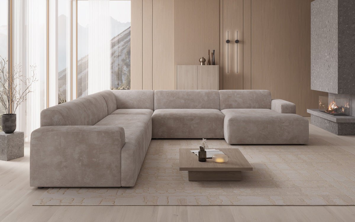 Designer Sofa Monza Wohnlandschaft U XXL i Cordfløjl